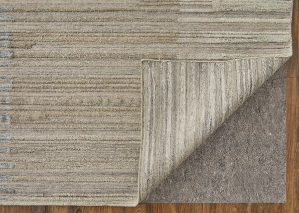 Homeroots 12' X 15' Tan And Blue Abstract Hand Woven Worn Faded Area Rug Brown Wool Blend 567019