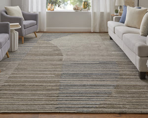 Homeroots 2' X 3' Tan And Blue Abstract Hand Woven Worn Faded Area Rug Brown Wool Blend 567020