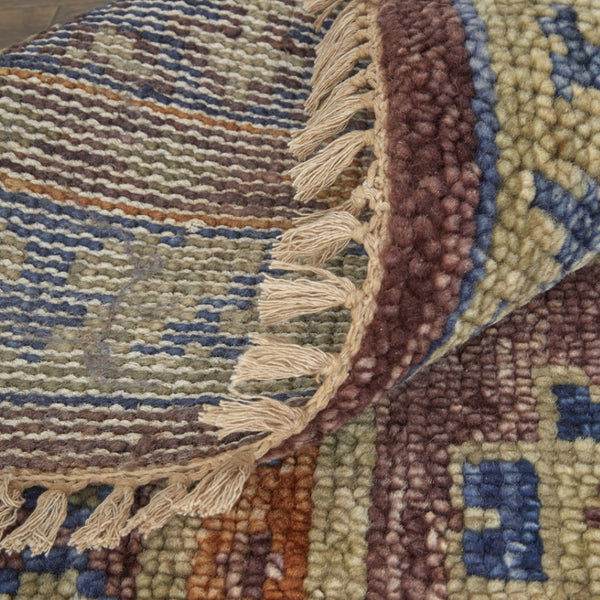 HomeRoots 3' Hand-Knotted Wool Area Rug in Blue, Red, and Tan Geometric Design with Tasseled Fringe Charm 4' X 6' 567028