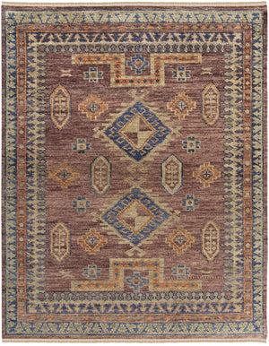 Homeroots 10' X 14' Blue Red And Tan Wool Geometric Hand Knotted Area Rug With Fringe Red Wool 567032