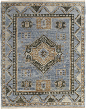 HomeRoots 3' Hand-Knotted Wool Oriental Area Rug in Ivory Tan and Blue – Elegant, Stain-Resistant Design 5' X 8' 567041