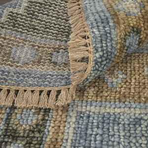 HomeRoots 3' Hand-Knotted Wool Oriental Area Rug in Ivory Tan and Blue – Elegant, Stain-Resistant Design 5' X 8' 567041