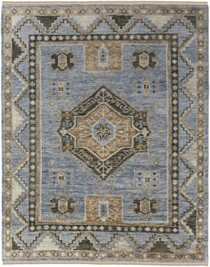 HomeRoots 3' Hand-Knotted Wool Oriental Area Rug in Ivory Tan and Blue – Elegant, Stain-Resistant Design 8' X 10' 567042