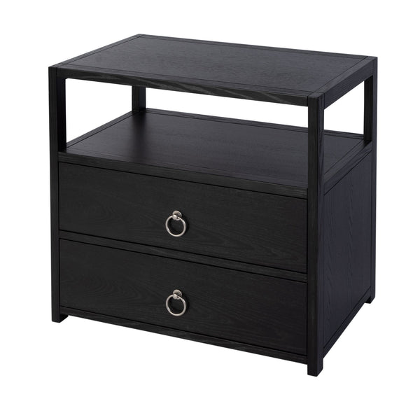 Butler Specialty Company Lark 28" Rectangular Wood Nightstand With Drawers & Open Shelf For Storage Black Mdf,Acacia Solids,Acacia Veneers 5670432-butler