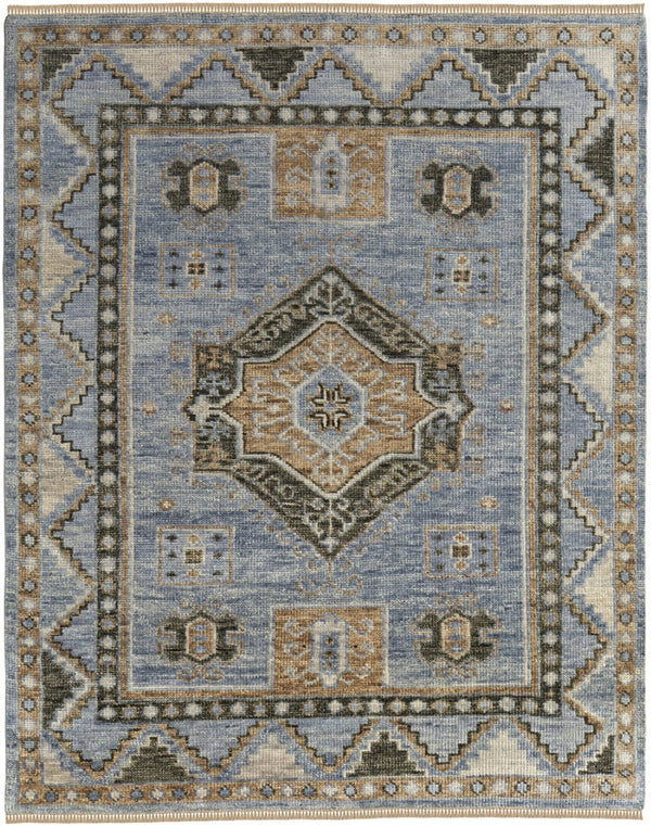 HomeRoots 3' Hand-Knotted Wool Oriental Area Rug in Ivory Tan and Blue – Elegant, Stain-Resistant Design 9' X 12' 567043