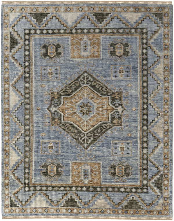HomeRoots 3' Hand-Knotted Wool Oriental Area Rug in Ivory Tan and Blue – Elegant, Stain-Resistant Design 9' X 12' 567043