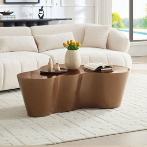 English Elm 50 Inch Sculptural Fiberglass Coffee Table Ready to Use Focal Point for Modern Living Rooms Brown W876P452390