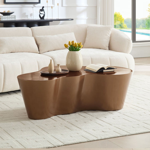 English Elm 50 Inch Sculptural Fiberglass Coffee Table Ready to Use Focal Point for Modern Living Rooms Brown W876P452390