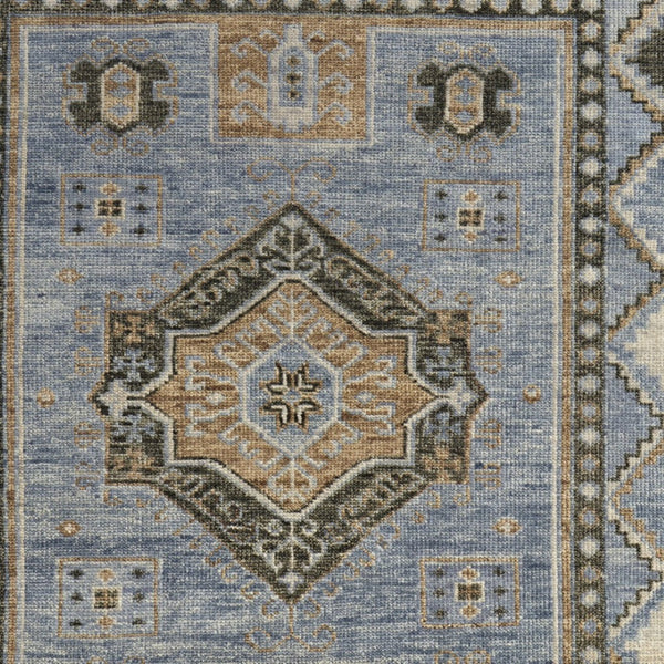 HomeRoots 3' Hand-Knotted Wool Oriental Area Rug in Ivory Tan and Blue – Elegant, Stain-Resistant Design 10' X 14' 567044