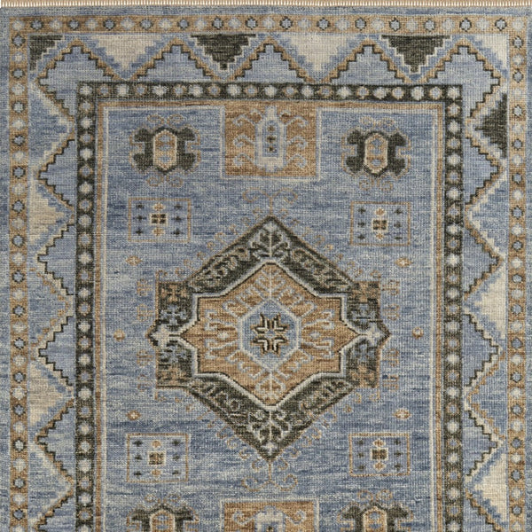 HomeRoots 3' Hand-Knotted Wool Oriental Area Rug in Ivory Tan and Blue – Elegant, Stain-Resistant Design 10' X 14' 567044
