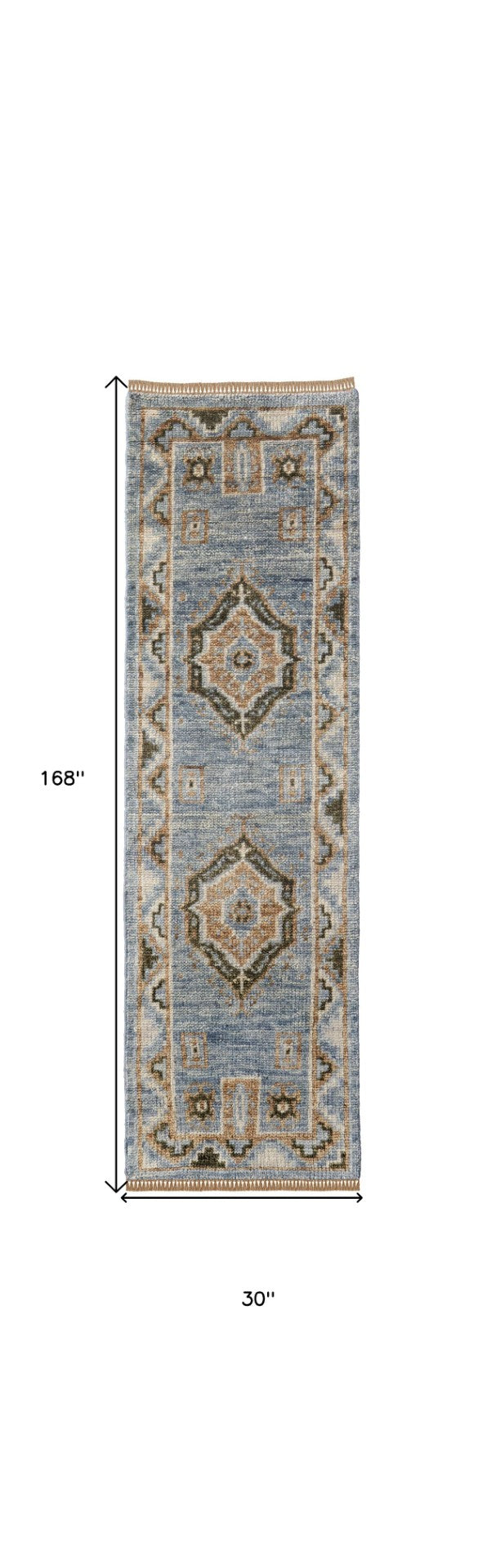 HomeRoots 3' Hand-Knotted Wool Oriental Area Rug in Ivory Tan and Blue – Elegant, Stain-Resistant Design 14' Runner 567047