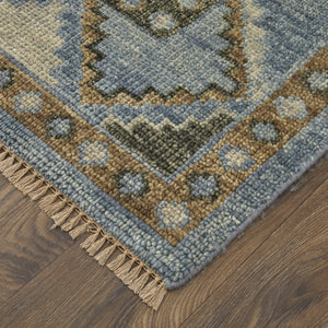 HomeRoots 3' Hand-Knotted Wool Oriental Area Rug in Ivory Tan and Blue – Elegant, Stain-Resistant Design 2' X 3' 567049