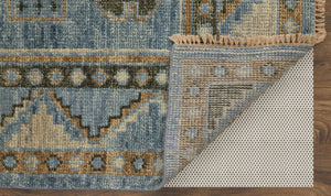 HomeRoots 3' Hand-Knotted Wool Oriental Area Rug in Ivory Tan and Blue – Elegant, Stain-Resistant Design 2' X 3' 567049