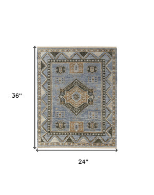 HomeRoots 3' Hand-Knotted Wool Oriental Area Rug in Ivory Tan and Blue – Elegant, Stain-Resistant Design 2' X 3' 567049