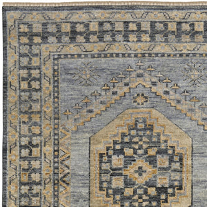 HomeRoots 3' Exquisite Hand-Knotted Wool Area Rug in Blue-Gray and Tan with Classic Fringe Detail 4' X 6' 567051