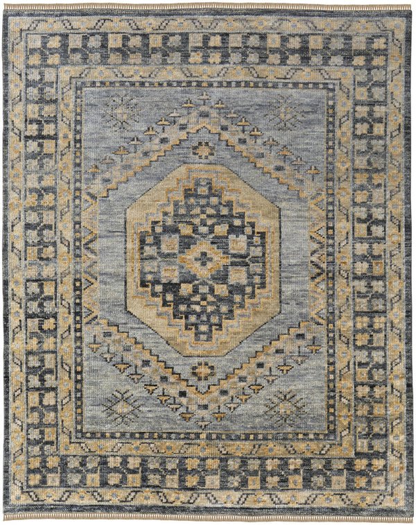 Homeroots 4' X 6' Blue Gray And Tan Wool Oriental Hand Knotted Area Rug With Fringe Blue Wool 567051