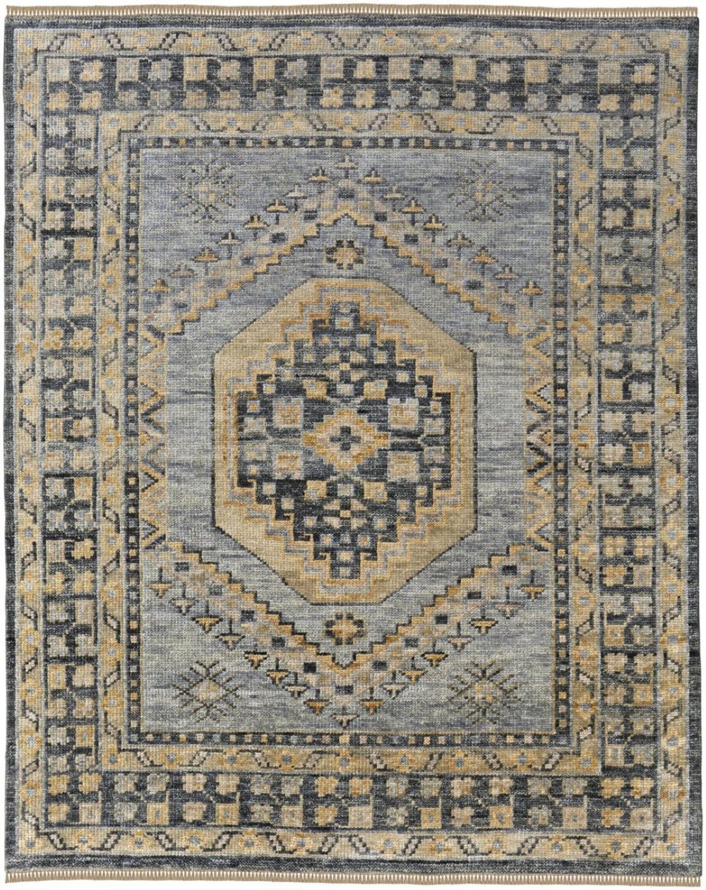 HomeRoots 3' Exquisite Hand-Knotted Wool Area Rug in Blue-Gray and Tan with Classic Fringe Detail 5' X 8' 567052