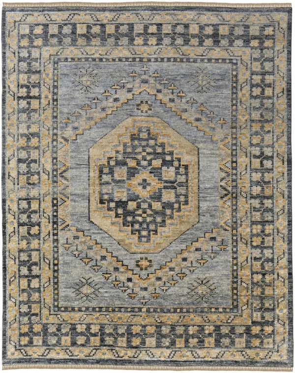 HomeRoots 3' Exquisite Hand-Knotted Wool Area Rug in Blue-Gray and Tan with Classic Fringe Detail 5' X 8' 567052