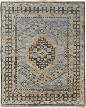 HomeRoots 3' Exquisite Hand-Knotted Wool Area Rug in Blue-Gray and Tan with Classic Fringe Detail 5' X 8' 567052