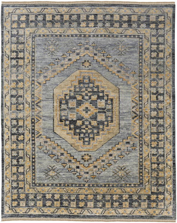 Homeroots 5' X 8' Blue Gray And Tan Wool Oriental Hand Knotted Area Rug With Fringe Blue Wool 567052
