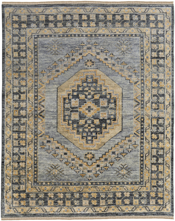 Homeroots 5' X 8' Blue Gray And Tan Wool Oriental Hand Knotted Area Rug With Fringe Blue Wool 567052