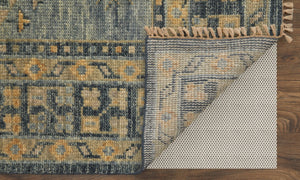 HomeRoots 3' Exquisite Hand-Knotted Wool Area Rug in Blue-Gray and Tan with Classic Fringe Detail 8' X 10' 567053