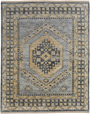Homeroots 8' X 10' Blue Gray And Tan Wool Oriental Hand Knotted Area Rug With Fringe Blue Wool 567053