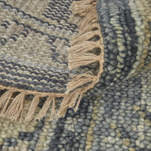 Homeroots 10' X 14' Blue Gray And Tan Wool Oriental Hand Knotted Area Rug With Fringe Blue Wool 567055