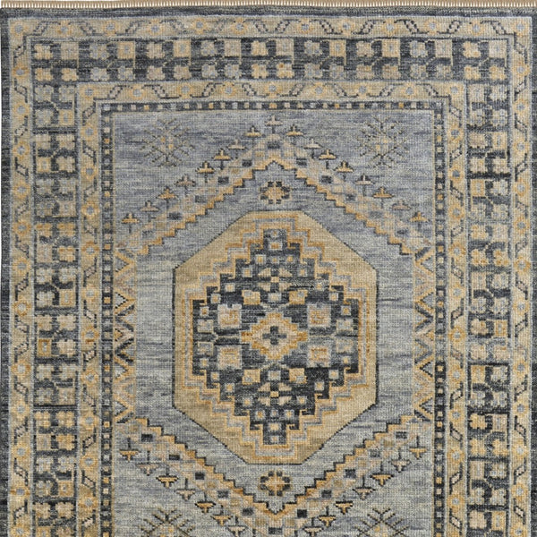 HomeRoots 3' Exquisite Hand-Knotted Wool Area Rug in Blue-Gray and Tan with Classic Fringe Detail 10' X 14' 567055
