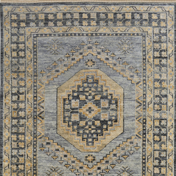 Homeroots 10' X 14' Blue Gray And Tan Wool Oriental Hand Knotted Area Rug With Fringe Blue Wool 567055