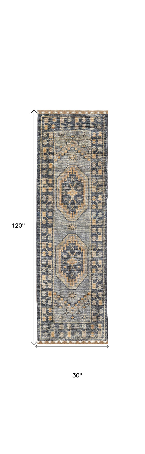 Homeroots 10' Blue Gray And Tan Wool Oriental Hand Knotted Runner Rug With Fringe Blue Wool 567056