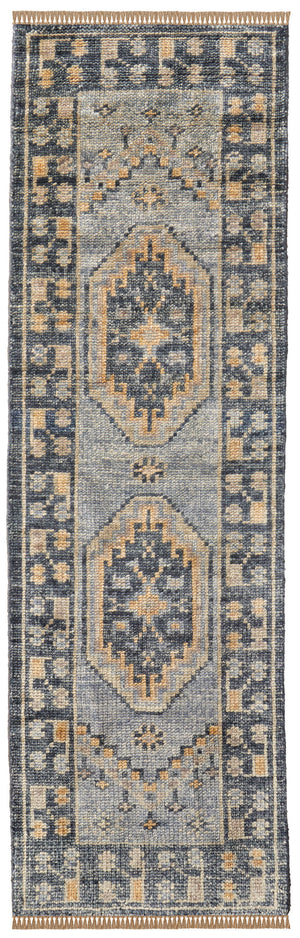 Homeroots 10' Blue Gray And Tan Wool Oriental Hand Knotted Runner Rug With Fringe Blue Wool 567056