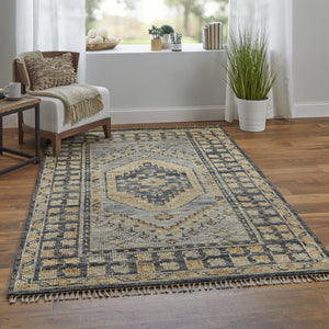 Homeroots 14' Blue Gray And Tan Wool Oriental Hand Knotted Runner Rug With Fringe Blue Wool 567057