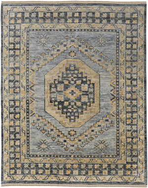Homeroots 12' X 15' Blue Gray And Tan Wool Oriental Hand Knotted Area Rug With Fringe Blue Wool 567059