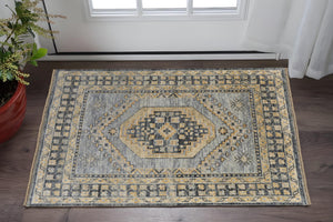 Homeroots 2' X 3' Blue Gray And Tan Wool Oriental Hand Knotted Area Rug With Fringe Blue Wool 567060