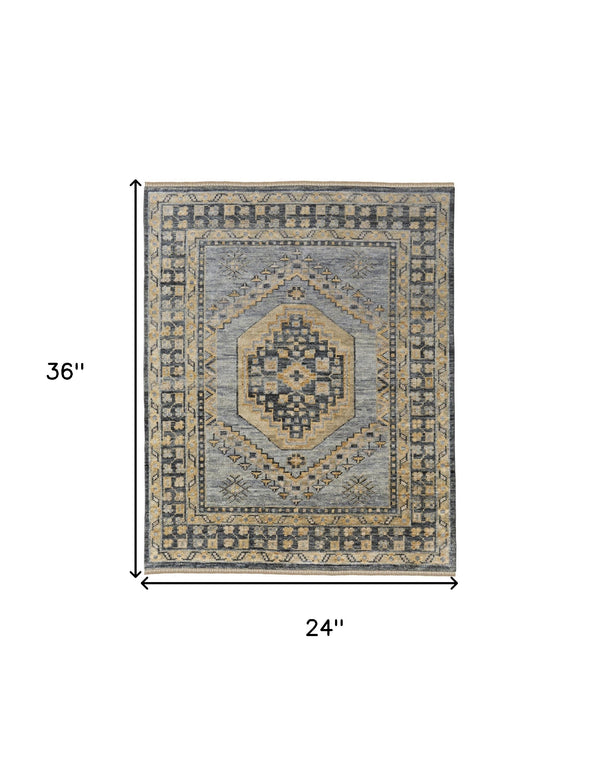 Homeroots 2' X 3' Blue Gray And Tan Wool Oriental Hand Knotted Area Rug With Fringe Blue Wool 567060