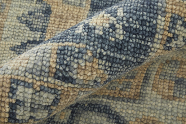 Homeroots 3' X 5' Blue And Ivory Wool Geometric Hand Knotted Area Rug With Fringe Blue Wool 567061