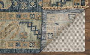 HomeRoots 3' Hand-Knotted Blue and Ivory Wool Area Rug - Geometric Design with Fringed Edges for Timeless Style 3' X 5' 567061