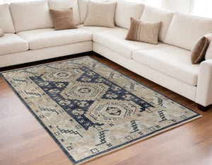 Homeroots 5' X 8' Blue And Ivory Wool Geometric Hand Knotted Area Rug With Fringe Blue Wool 567063
