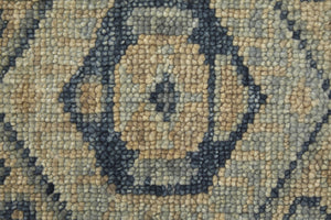 Homeroots 8' Blue And Ivory Wool Geometric Hand Knotted Runner Rug With Fringe Blue Wool 567069