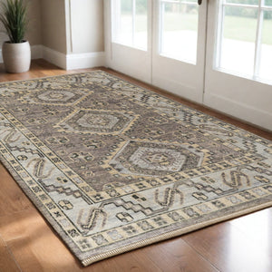 Homeroots 3' X 5' Gray And Brown Wool Geometric Hand Knotted Area Rug With Fringe Brown Wool 567071