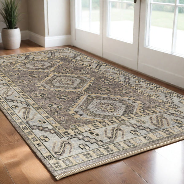 Homeroots 3' X 5' Gray And Brown Wool Geometric Hand Knotted Area Rug With Fringe Brown Wool 567071