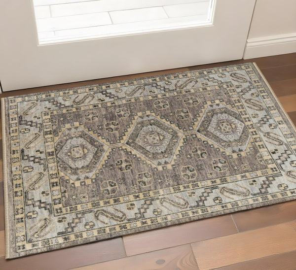 HomeRoots 3' Hand-Knotted Blue and Ivory Wool Area Rug - Geometric Design with Fringed Edges for Timeless Style 3' X 5' 567071