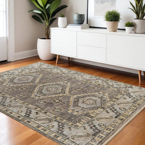 HomeRoots 3' Hand-Knotted Blue and Ivory Wool Area Rug - Geometric Design with Fringed Edges for Timeless Style 4' X 6' 567072