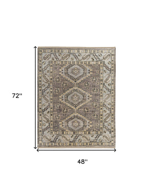 Homeroots 4' X 6' Gray And Brown Wool Geometric Hand Knotted Area Rug With Fringe Brown Wool 567072