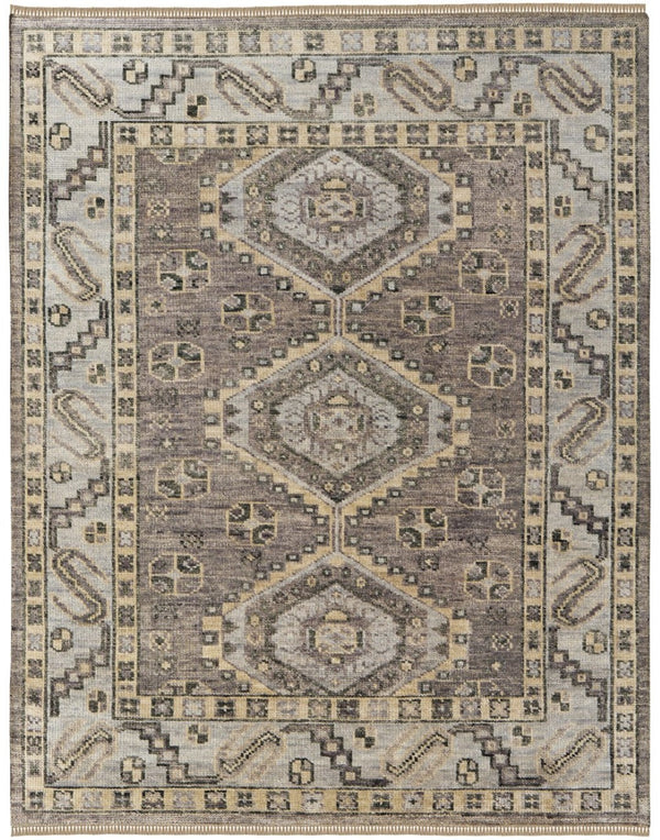 HomeRoots 3' Hand-Knotted Blue and Ivory Wool Area Rug - Geometric Design with Fringed Edges for Timeless Style 5' X 8' 567073