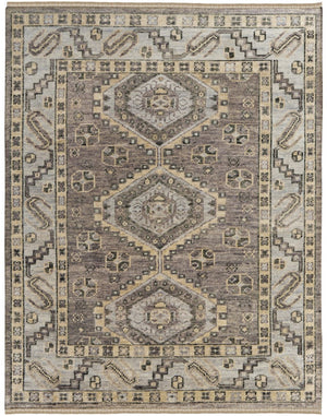 HomeRoots 3' Hand-Knotted Blue and Ivory Wool Area Rug - Geometric Design with Fringed Edges for Timeless Style 5' X 8' 567073