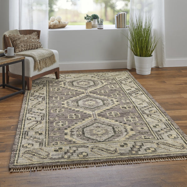 HomeRoots 3' Hand-Knotted Blue and Ivory Wool Area Rug - Geometric Design with Fringed Edges for Timeless Style 8' X 10' 567074