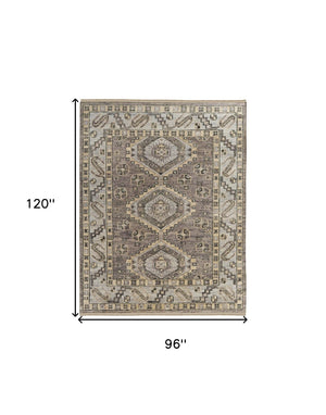 HomeRoots 3' Hand-Knotted Blue and Ivory Wool Area Rug - Geometric Design with Fringed Edges for Timeless Style 8' X 10' 567074