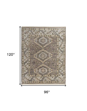 Homeroots 8' X 10' Gray And Brown Wool Geometric Hand Knotted Area Rug With Fringe Brown Wool 567074